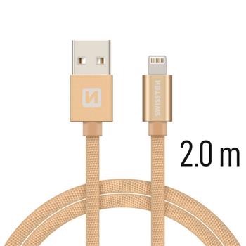 Datový kabel SWISSTEN Textile Apple iPhone 5 / 6 / 7 / 8 / X Lightning 2,0m zlatý