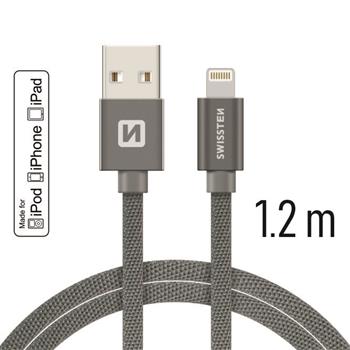 Datový kabel SWISSTEN Textile Apple iPhone 5 / 6 / 7 / 8 / X Lightning MFi 1,2m šedý