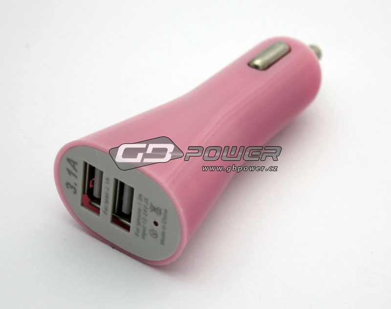 Autonabíječka USB 1A + 2.1A (3.1A) růžová blistr
