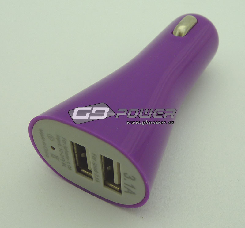 Autonabíječka USB 1A + 2.1A (3.1A) fialová blistr