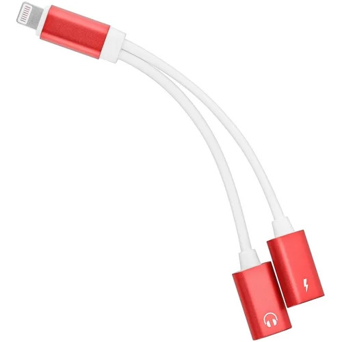 Audio adaptér HF iPhone Lightning - lightning + nabíjení červený