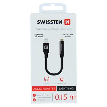 Audio adaptér SWISSTEN Textile Lightning - jack (samice) 0,15m černý