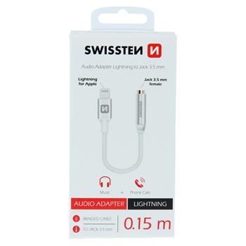 Audio adaptér SWISSTEN Textile Lightning - jack (samice) 0,15m stříbrný