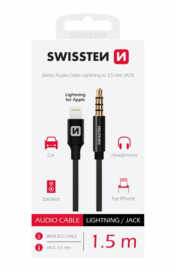 Audio adaptér SWISSTEN Textile Lightning (samec) / Jack 3,5mm (samec) 1,5m černý