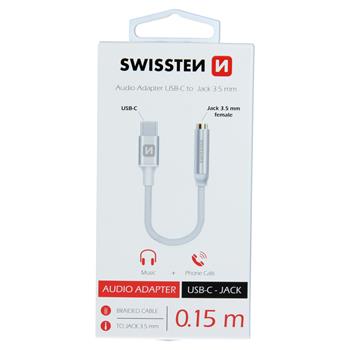 Audio adaptér SWISSTEN Textile USB-C - jack (samice) 0,15m stříbrný