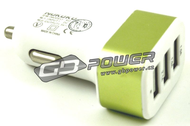 Autonabíječka Nokoko 3 x USB KO-14 perleťově zelená 3,1A