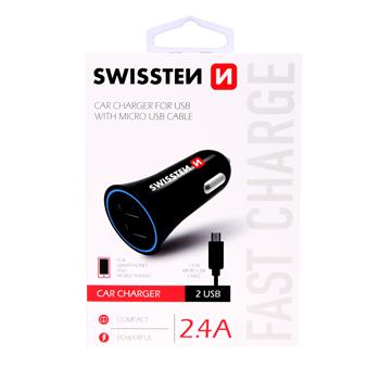 Autonabíječka SWISSTEN 2 x USB 2,4A Power + kabel micro USB