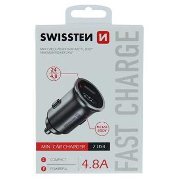 Autonabíječka SWISSTEN 2 x USB 4,8A metal stříbrná