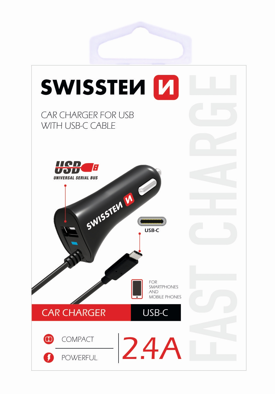Autonabíječka SWISSTEN USB Type-C + USB 2,4A Power