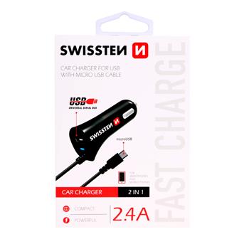 Autonabíječka SWISSTEN micro USB + USB 2,4A Power