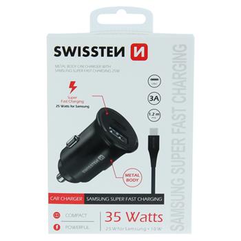 Autonabíječka SWISSTEN pro Samsung Super Fast Charge 25W + USB-C/USB-C kabel 1,2m černá