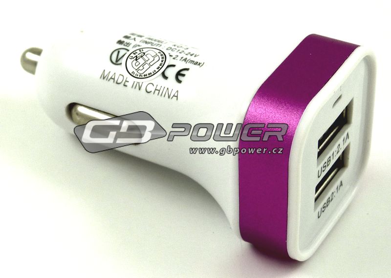 Autonabíječka USB 1A + 2.1A (3.1A) perleťově růžová hranatá bulk