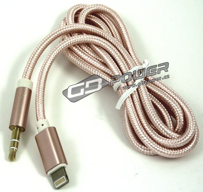 Aux Jack 3,5mm x Apple iPhone 7 audio adaptér kabel tkanička růžový