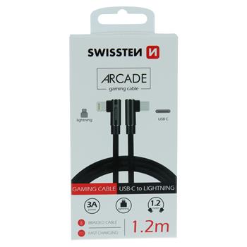 Datový kabel SWISSTEN Textile ARCADE USB-C / LIGHTNING 1,2 m černý