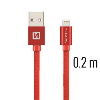 Datový kabel SWISSTEN Textile Apple iPhone 5 / 6 / 7 / 8 / X Lightning 0,2m červený