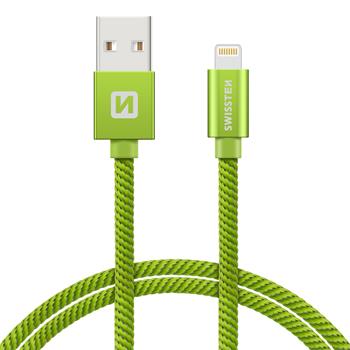 Datový kabel SWISSTEN Textile Apple iPhone 5 / 6 / 7 / 8 / X Lightning 0,2m zelený