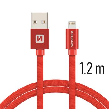 Datový kabel SWISSTEN Textile Apple iPhone 5 / 6 / 7 / 8 / X Lightning 1,2m červený