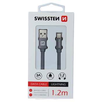 Datový kabel SWISSTEN Textile Apple iPhone 5 / 6 / 7 / 8 / X Lightning 1,2m šedý