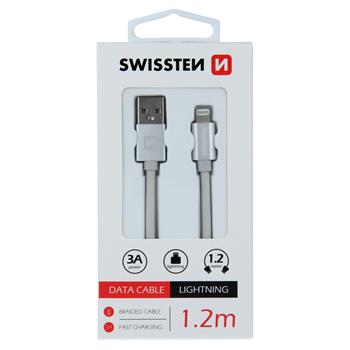 Datový kabel SWISSTEN Textile Apple iPhone 5 / 6 / 7 / 8 / X Lightning 1,2m stříbrný