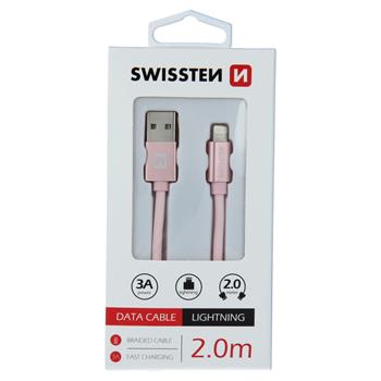 Datový kabel SWISSTEN Textile Apple iPhone 5 / 6 / 7 / 8 / X Lightning 2,0m růžovo-zlatý