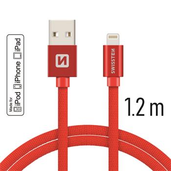 Datový kabel SWISSTEN Textile Apple iPhone 5 / 6 / 7 / 8 / X Lightning MFi 1,2m červený