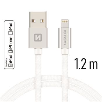 Datový kabel SWISSTEN Textile Apple iPhone 5 / 6 / 7 / 8 / X Lightning MFi 1,2m stříbrný