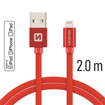 Datový kabel SWISSTEN Textile Apple iPhone 5 / 6 / 7 / 8 / X Lightning MFi 2,0m červený
