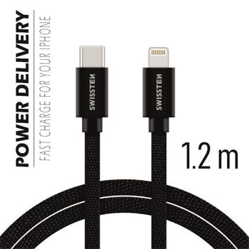 Datový kabel SWISSTEN Textile USB-C / Lightning 1,2m černý
