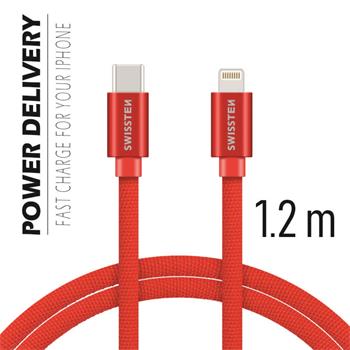Datový kabel SWISSTEN Textile USB-C / Lightning 1,2m červený