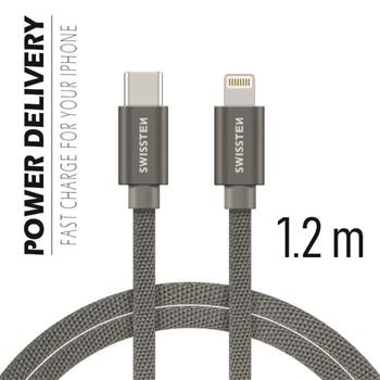 Datový kabel SWISSTEN Textile USB-C / Lightning 1,2m šedý