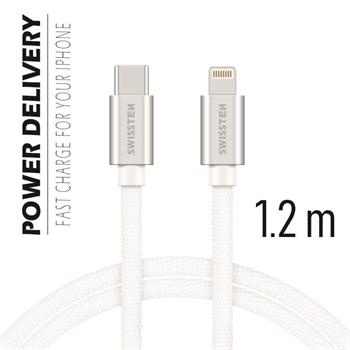 Datový kabel SWISSTEN Textile USB-C / Lightning 1,2m stříbrný