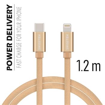 Datový kabel SWISSTEN Textile USB-C / Lightning 1,2m zlatý