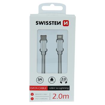 Datový kabel SWISSTEN Textile USB-C / Lightning 2,0m stříbrný