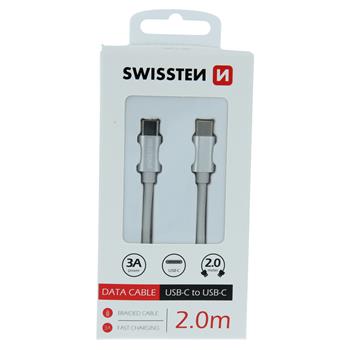 Datový kabel SWISSTEN Textile USB-C / USB-C 2,0m stříbrný