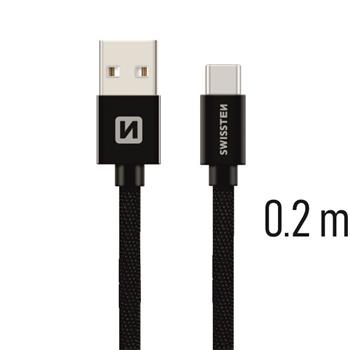 Datový kabel SWISSTEN Textile USB type-C 0,2m černý