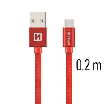 Datový kabel SWISSTEN Textile USB type-C 0,2m červený