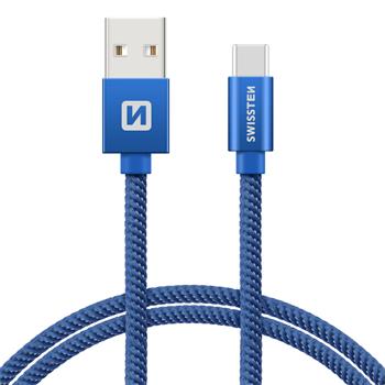 Datový kabel SWISSTEN Textile USB type-C 0,2m modrý