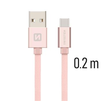 Datový kabel SWISSTEN Textile USB type-C 0,2m růžovo-zlatý