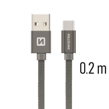 Datový kabel SWISSTEN Textile USB type-C 0,2m šedý