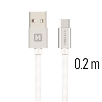 Datový kabel SWISSTEN Textile USB type-C 0,2m stříbrný