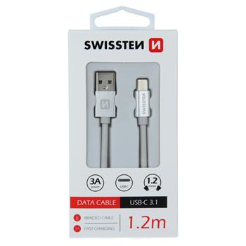 Datový kabel SWISSTEN Textile USB type-C 1,2m stříbrný