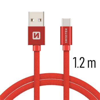 Datový kabel SWISSTEN Textile USB type-C 1,2m červený