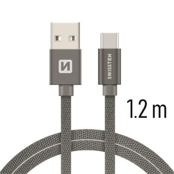Datový kabel SWISSTEN Textile USB type-C 1,2m šedý