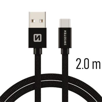 Datový kabel SWISSTEN Textile USB type-C 2,0m černý