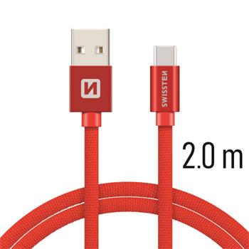 Datový kabel SWISSTEN Textile USB type-C 2,0m červený