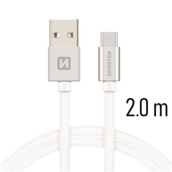 Datový kabel SWISSTEN Textile USB type-C 2,0m stříbrný
