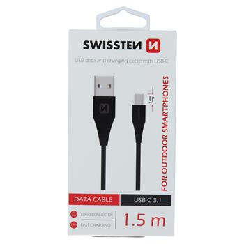 Datový kabel SWISSTEN USB type-C 1,5m černý (9mm)