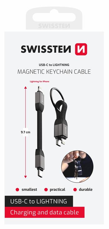 Datový kabel SWISSTEN magnetický KEYCHAIN USB-C / Lightning 9,7cm 