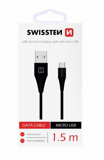 Datový kabel micro USB SWISSTEN 1,5m černý (6,5mm)