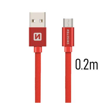 Datový kabel micro USB SWISSTEN Textile 0,2m červený